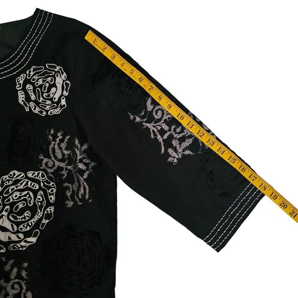 Choices Women's Boho Chic Floral Embroidery Open Front Black Jacket Women's L - Picture 13 of 14